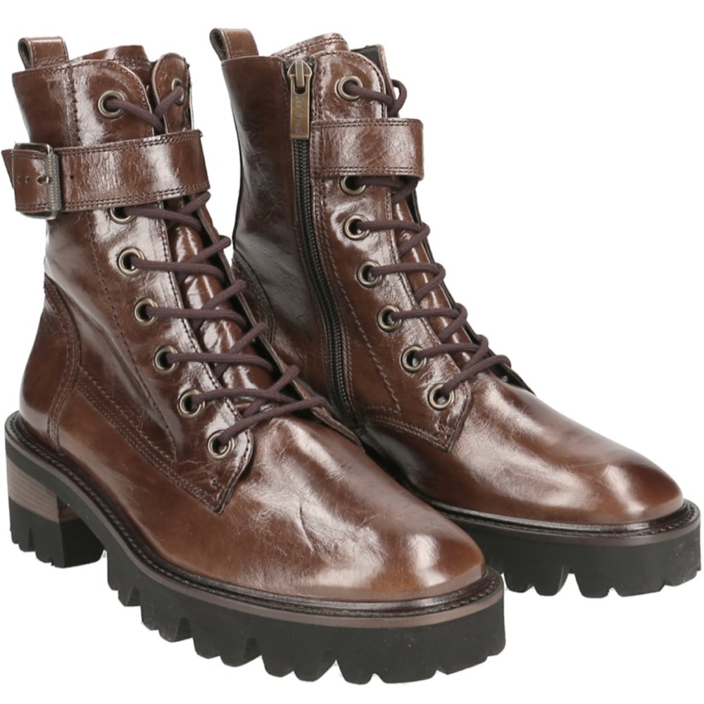 Paul Green combat boot Brand. Dark Brown Leather. New